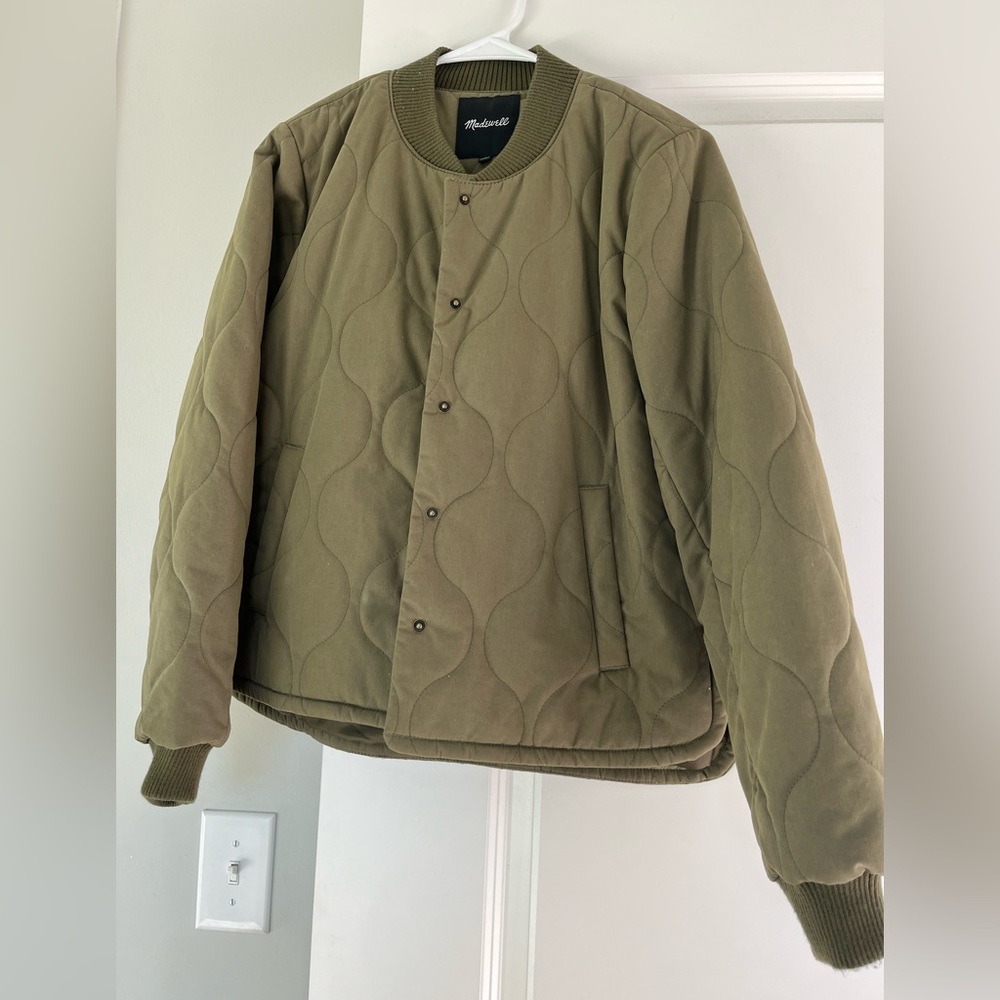 Madewell Olive Green Quilted Bomber Jacket - Picture 3 of 4